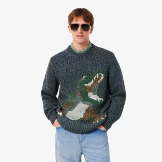 Męski sweter z dzianiny z intarsją w kształcie krokodyla Męski sweter z dzianiny z intarsją w kształcie krokodyla