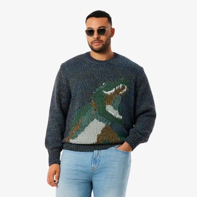 Męski sweter z dzianiny z intarsją w kształcie krokodyla Męski sweter z dzianiny z intarsją w kształcie krokodyla