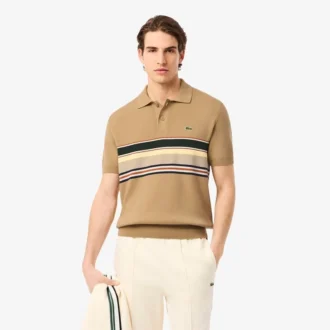 Męski sweter z kołnierzem Koszulki Polo w paski, wyprodukowany we Francji Męski sweter z kołnierzem Koszulki Polo w paski, wyprodukowany we Francji