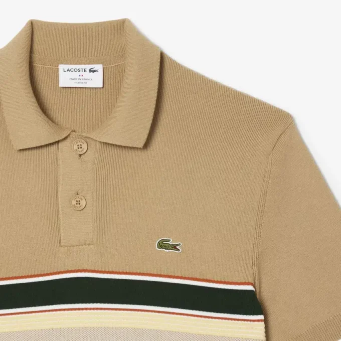 Męski sweter z kołnierzem Koszulki Polo w paski, wyprodukowany we Francji Męski sweter z kołnierzem Koszulki Polo w paski, wyprodukowany we Francji