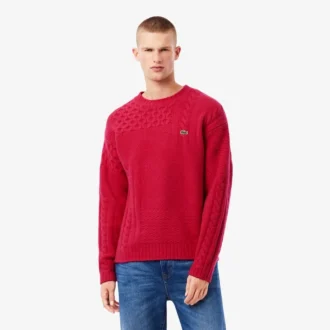 Męski sweter z wełny o luźnym kroju z efektem patchworku