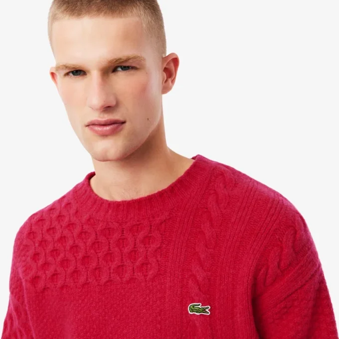 Męski sweter z wełny o luźnym kroju z efektem patchworku Męski sweter z wełny o luźnym kroju z efektem patchworku
