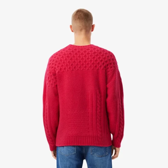 Męski sweter z wełny o luźnym kroju z efektem patchworku Męski sweter z wełny o luźnym kroju z efektem patchworku