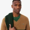 Męski sweter z wełny w paski z dekoltem w serek Męski sweter z wełny w paski z dekoltem w serek