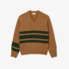 Męski sweter z wełny w paski z dekoltem w serek Męski sweter z wełny w paski z dekoltem w serek