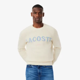 Męski sweter z wełny z intarsją z logo marki