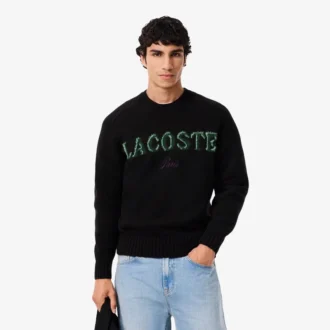 Męski sweter z wełny z intarsją z logo marki