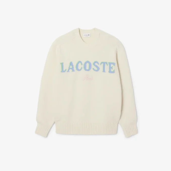 Męski sweter z wełny z intarsją z logo marki Męski sweter z wełny z intarsją z logo marki