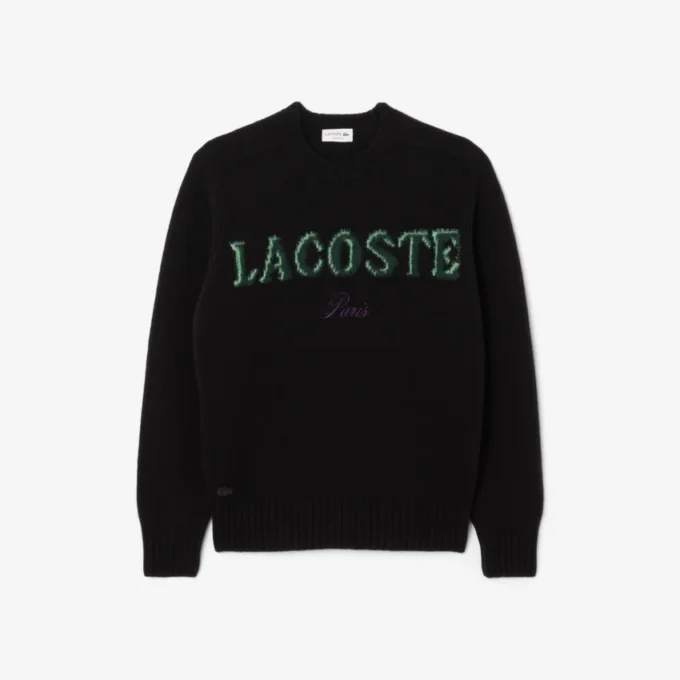 Męski sweter z wełny z intarsją z logo marki Męski sweter z wełny z intarsją z logo marki