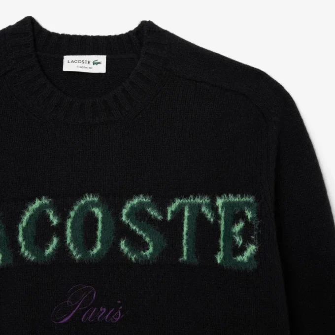 Męski sweter z wełny z intarsją z logo marki Męski sweter z wełny z intarsją z logo marki