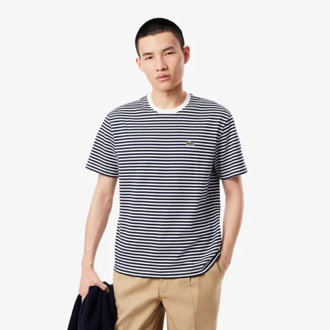 Męski T-shirt w paski z grubej bawełny Męski T-shirt w paski z grubej bawełny