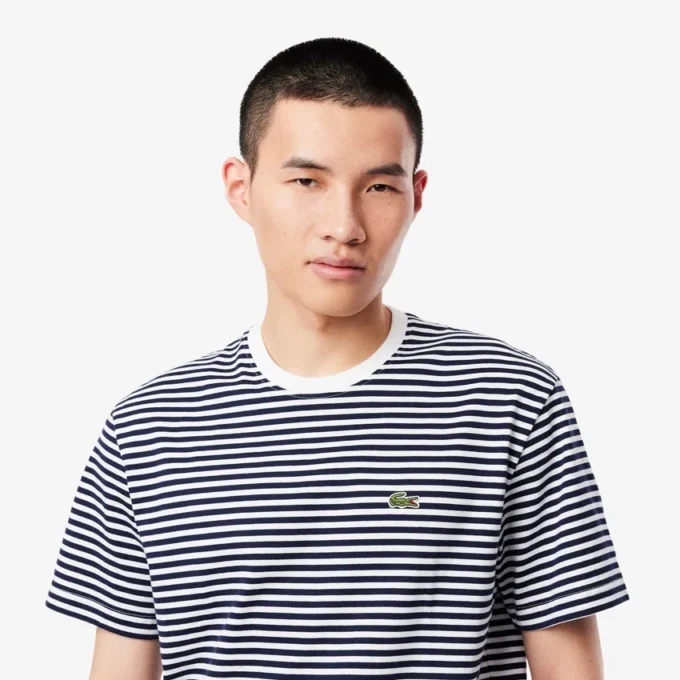 Męski T-shirt w paski z grubej bawełny Męski T-shirt w paski z grubej bawełny