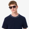 Męski T-shirt z elastycznego piqu w paski z kołnierzykiem Męski T-shirt z elastycznego piqu w paski z kołnierzykiem