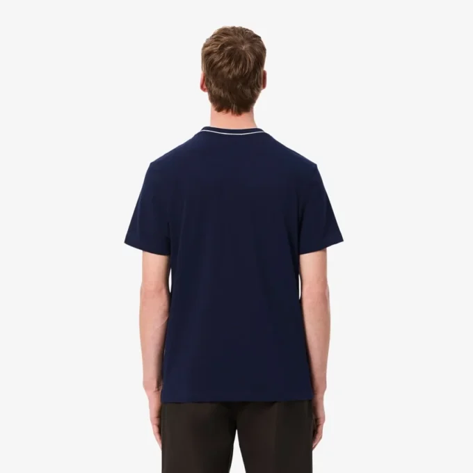 Męski T-shirt z elastycznego piqu w paski z kołnierzykiem Męski T-shirt z elastycznego piqu w paski z kołnierzykiem