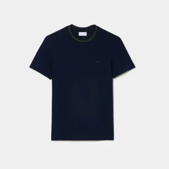 Męski T-shirt z elastycznego piqua w paski z kołnierzykiem