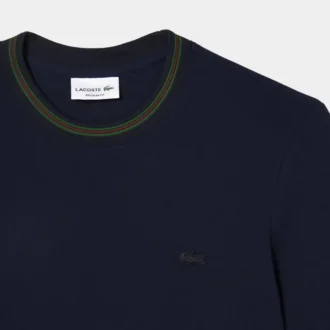 Męski T-shirt z elastycznego piqua w paski z kołnierzykiem
