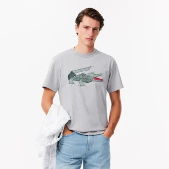 Męski T-shirt z grubej bawełny z nadrukiem krokodyla