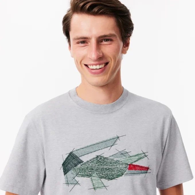 Męski T-shirt z grubej bawełny z nadrukiem krokodyla Męski T-shirt z grubej bawełny z nadrukiem krokodyla
