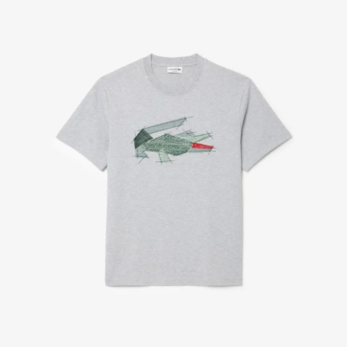 Męski T-shirt z grubej bawełny z nadrukiem krokodyla Męski T-shirt z grubej bawełny z nadrukiem krokodyla