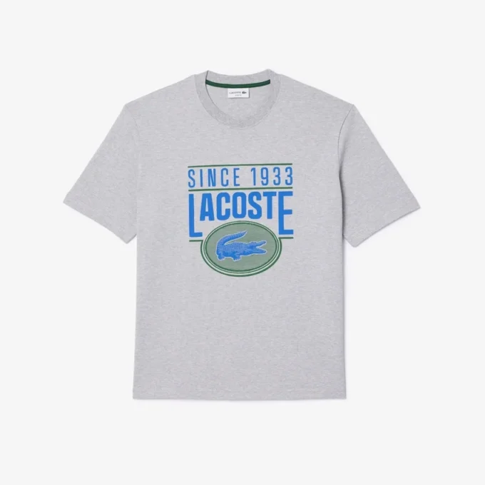 Męski T-shirt z nadrukiem z grubej bawełny o luźnym kroju Męski T-shirt z nadrukiem z grubej bawełny o luźnym kroju