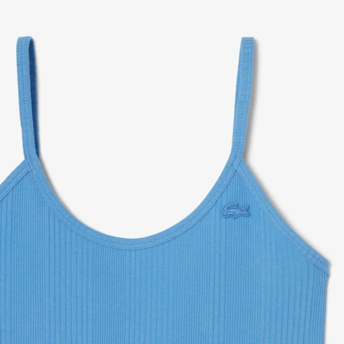 Prążkowana bawełniana sukienka maxi na ramiączkach Prążkowana bawełniana sukienka maxi na ramiączkach