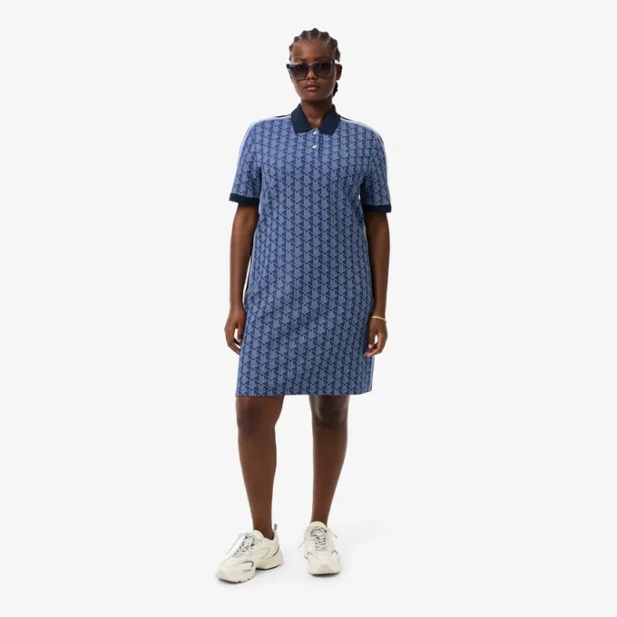 Sukienka polo damska o kroju slim fit z monogramem Sukienka polo damska o kroju slim fit z monogramem