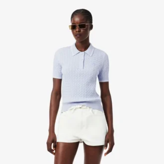 Sweter w paski z dzianiny typu cable knit i kołnierzem Koszulki Polo