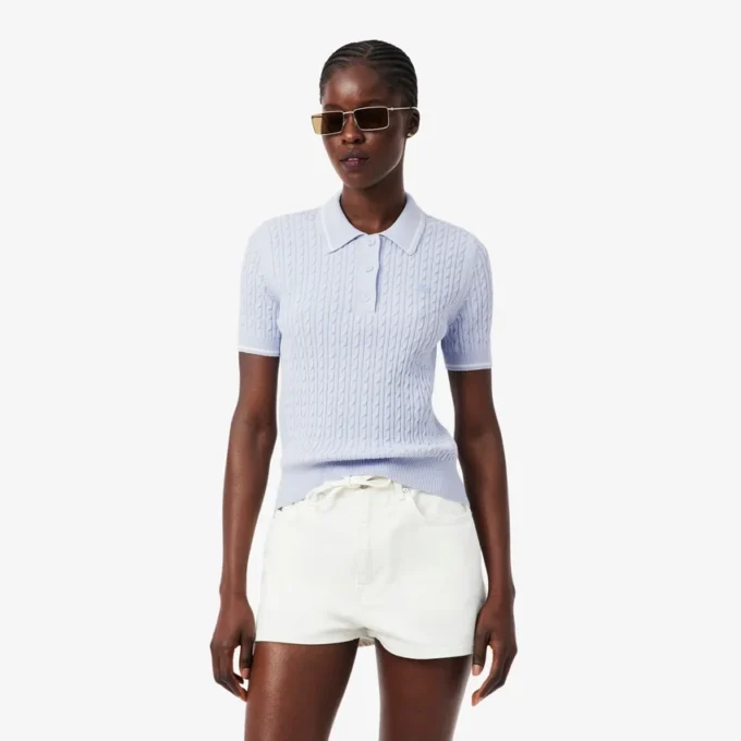 Sweter w paski z dzianiny typu cable knit i kołnierzem Koszulki Polo