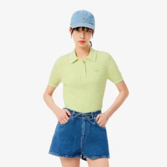 Sweter w paski z dzianiny typu cable knit i kołnierzem Koszulki Polo