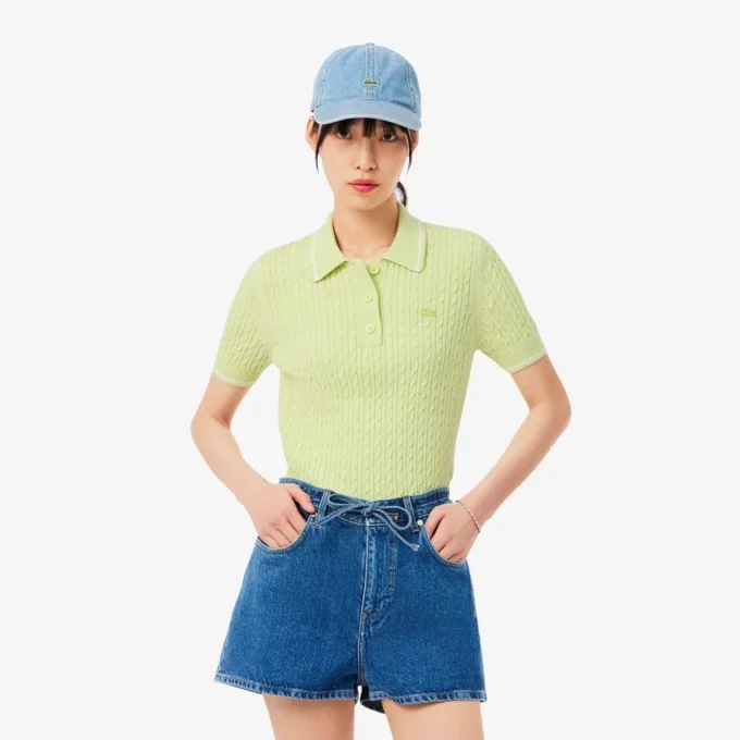 Sweter w paski z dzianiny typu cable knit i kołnierzem Koszulki Polo Sweter w paski z dzianiny typu cable knit i kołnierzem Koszulki Polo