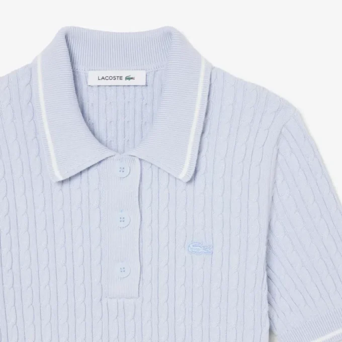 Sweter w paski z dzianiny typu cable knit i kołnierzem Koszulki Polo