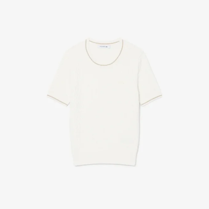 Sweter z dzianiny warkoczowej z krótkim rękawem Sweter z dzianiny warkoczowej z krótkim rękawem