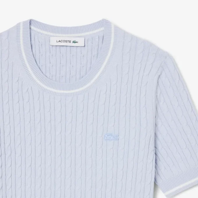 Sweter z dzianiny warkoczowej z krótkim rękawem Sweter z dzianiny warkoczowej z krótkim rękawem