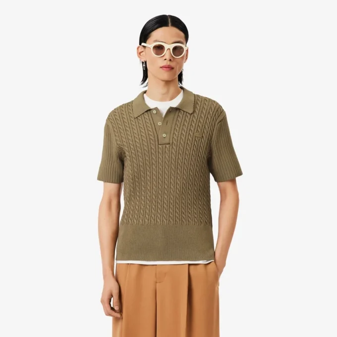 Sweter z kołnierzem koszulki Polo i splotem typu cable knit z kolekcji Runway