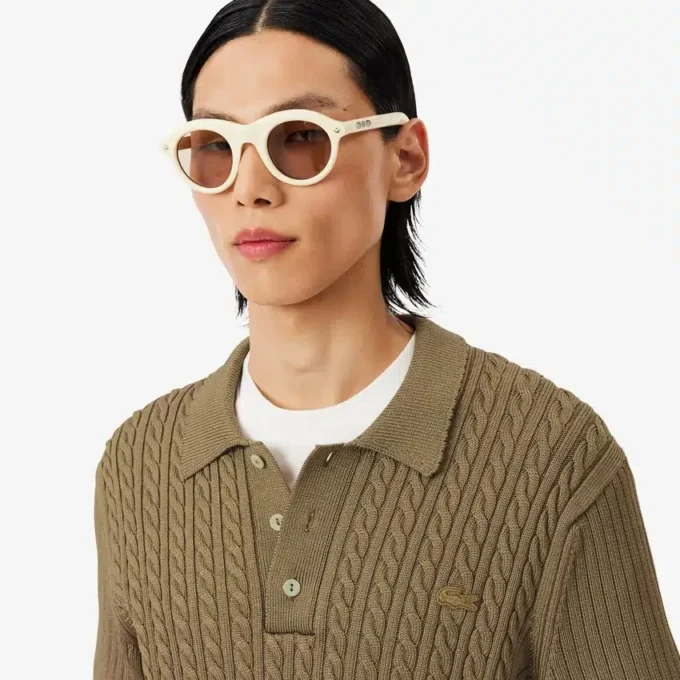 Sweter z kołnierzem koszulki Polo i splotem typu cable knit z kolekcji Runway