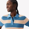 Sweter z kołnierzem koszulki Polo z dzianiny siateczkowej w paski Sweter z kołnierzem koszulki Polo z dzianiny siateczkowej w paski