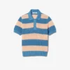 Sweter z kołnierzem koszulki Polo z dzianiny siateczkowej w paski Sweter z kołnierzem koszulki Polo z dzianiny siateczkowej w paski