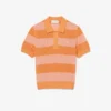 Sweter z kołnierzem koszulki Polo z dzianiny siateczkowej w paski Sweter z kołnierzem koszulki Polo z dzianiny siateczkowej w paski