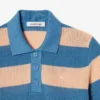 Sweter z kołnierzem koszulki Polo z dzianiny siateczkowej w paski Sweter z kołnierzem koszulki Polo z dzianiny siateczkowej w paski