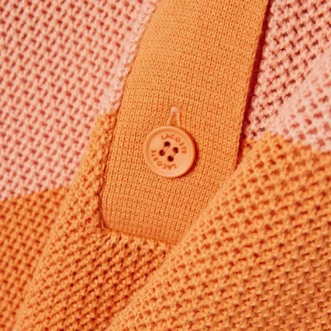 Sweter z kołnierzem koszulki Polo z dzianiny siateczkowej w paski Sweter z kołnierzem koszulki Polo z dzianiny siateczkowej w paski