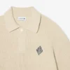 Sweter z kołnierzem koszulki Polo z prążkowanym wykończeniem w kolorze perłowym