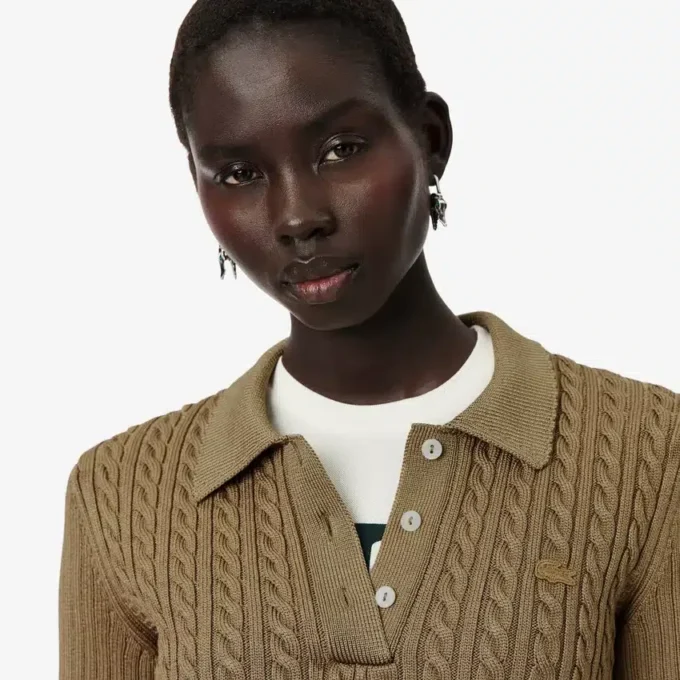 Sweter z kołnierzem Polo z dzianiny typu cable z kolekcji Runway