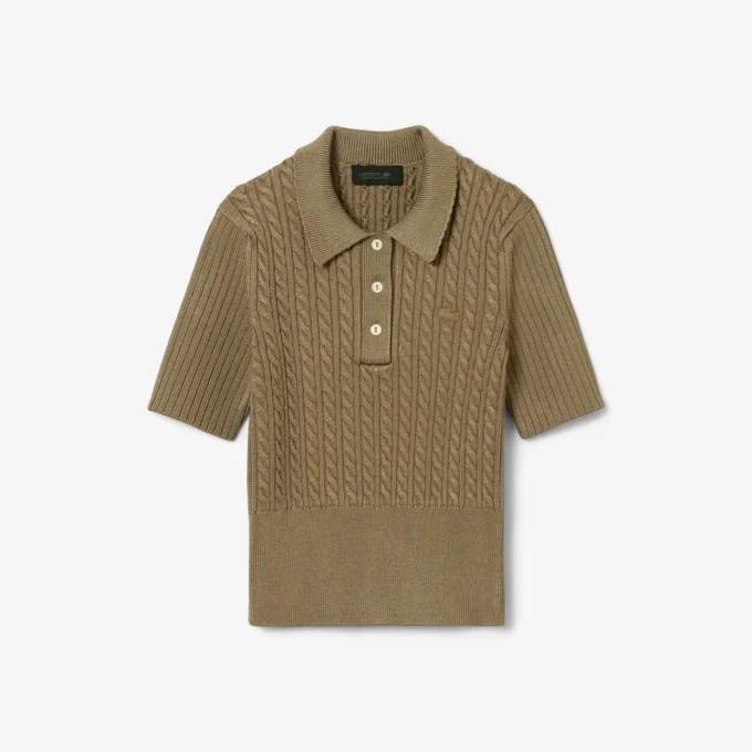 Sweter z kołnierzem Polo z dzianiny typu cable z kolekcji Runway