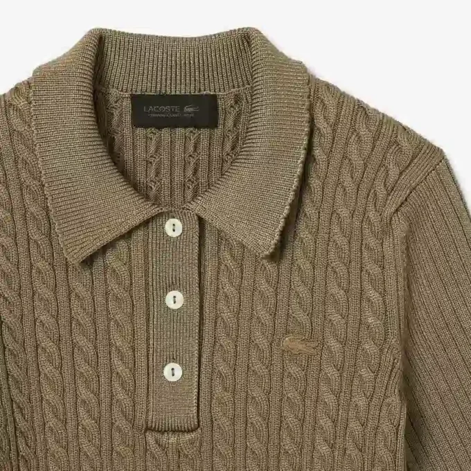 Sweter z kołnierzem Polo z dzianiny typu cable z kolekcji Runway