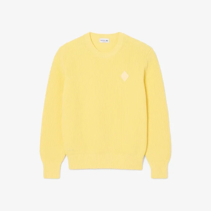 Sweter z naszywką z dzianiny ściągaczowej w kolorze perłowym