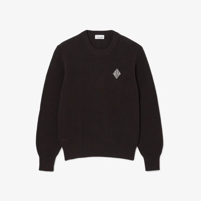 Sweter z naszywką z dzianiny w prążki