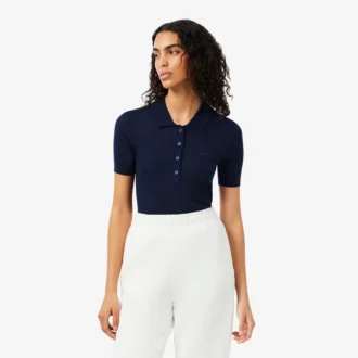 Sweter z wełny merynosowej z kołnierzem Polo i dzianiną 3D