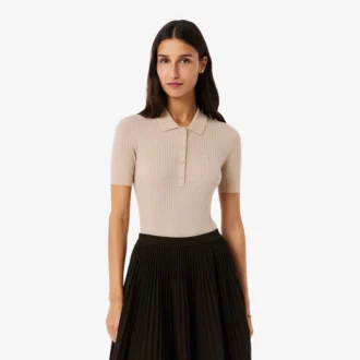 Sweter z wełny merynosowej z kołnierzem Polo i dzianiną 3D