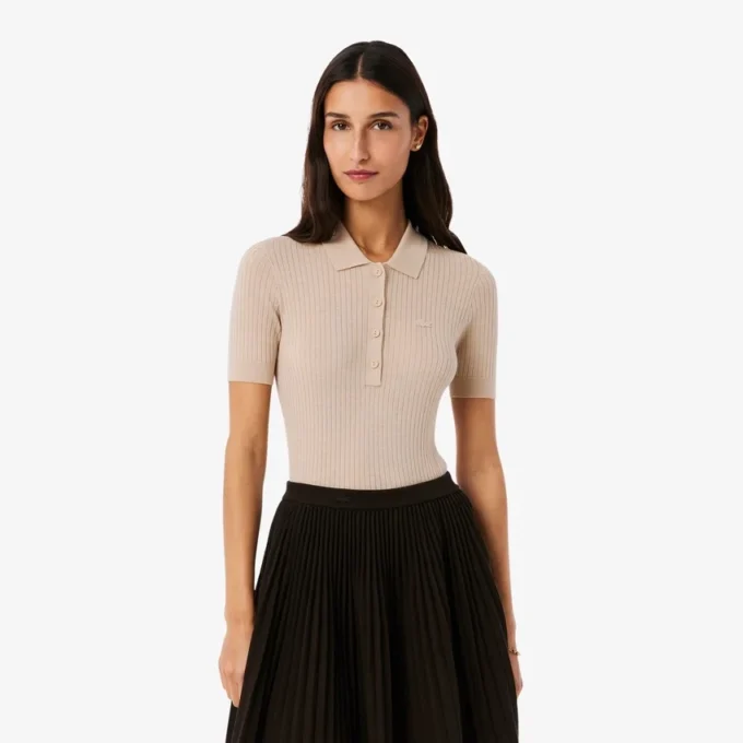 Sweter z wełny merynosowej z kołnierzem Polo i dzianiną 3D Sweter z wełny merynosowej z kołnierzem Polo i dzianiną 3D