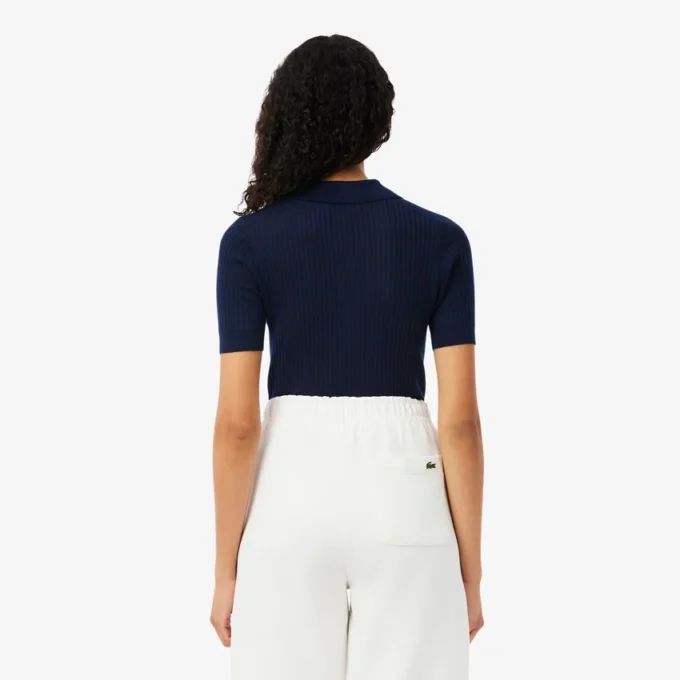 Sweter z wełny merynosowej z kołnierzem Polo i dzianiną 3D Sweter z wełny merynosowej z kołnierzem Polo i dzianiną 3D